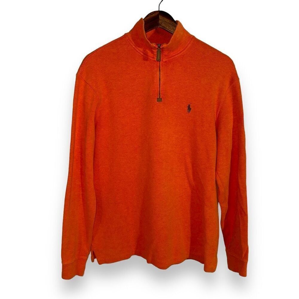 Polo Ralph Lauren University Orange Estate Rib 1/4 Zip Sweater Men’s Sz M